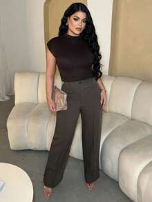 Dayanna Comas 高腰直筒褲 - 咖啡棕 - 查看 4