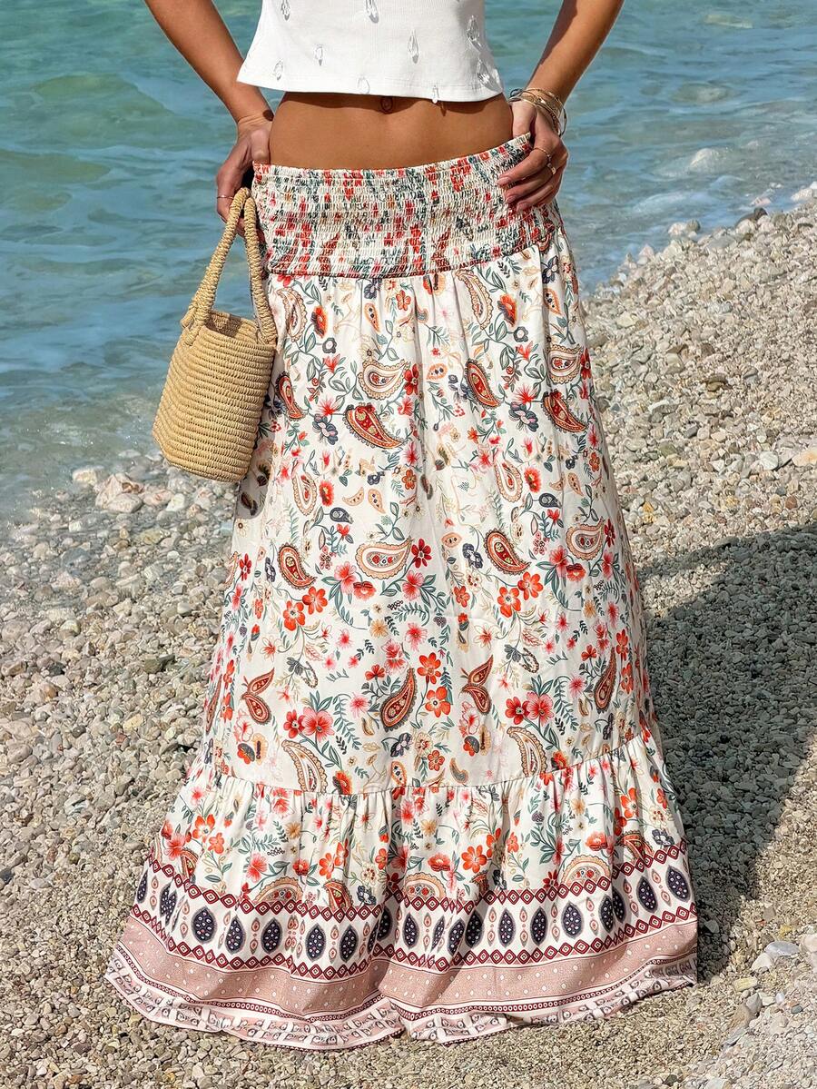INAWLY Falda casual de mujer con estampado de paisley - Multicolor - Ver 1
