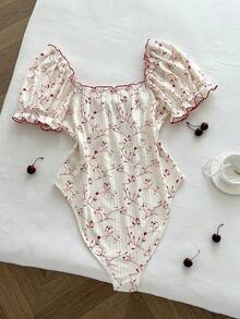 Flirla Áo liền quần cỡ lớn cổ tim, chất liệu gân, buộc dây vai phía trước - Nhiều màu - Xem 2