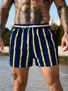 ZELFYO 男士休闲撞色条纹沙滩短裤 - 彩色 - 查看 4