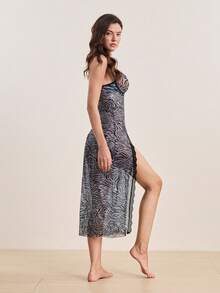 SHEIN 2pcs/Set Sexy Gothic Mesh Open Backless Nightdress With Thong Panty ClassicAnimalPrint - Multicolor - View 3