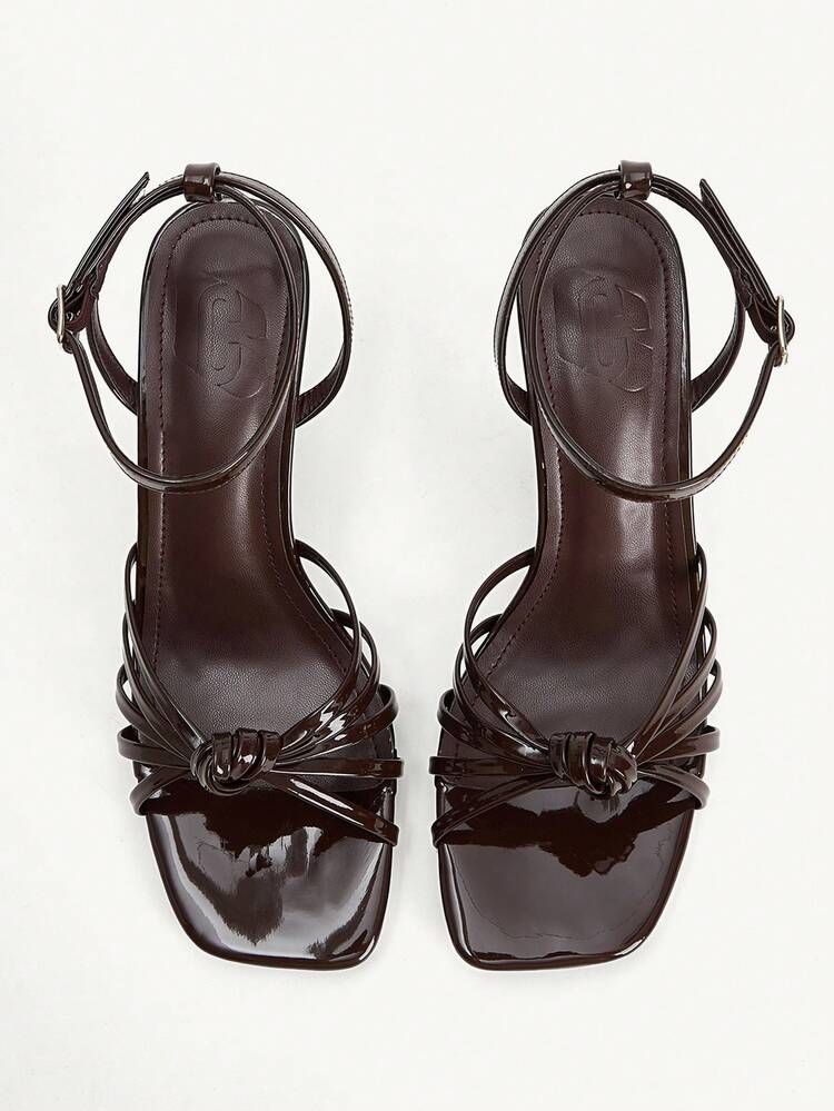 CUCCOO CHICEST Women's Multiple Strap Knotted Square Toe High Heel Sandals, Sexy & Fashionable Glitter Gold Stilettos For Night Club, Party, Music Festival For Christmas