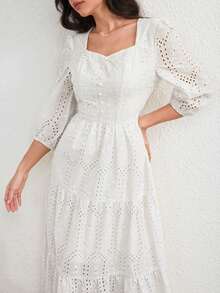 Modelyn Đầm dài tay cánh hoa thêu dành cho nữ, thanh lịch lãng mạn, màu vàng nhạt, thích hợp cho mùa xuân/hè. - trắng - Xem 7