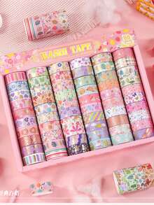 New 60 Roll Hot Stamping And Paper Tape Set For Hand Account Book, Retro DIY Hand Account Material Decoration Sticker Gift Box, Cute Hand Account Book For Girls, Birthday Gift For Girls, Commemorative Gift - color - View 10