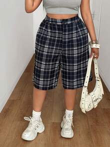 Maweii 2026新款女士夏季格子弹力腰休闲时尚A字短裤，夏季穿搭，千禧风度假装，夏季假日装 - 彩色 - 查看 3