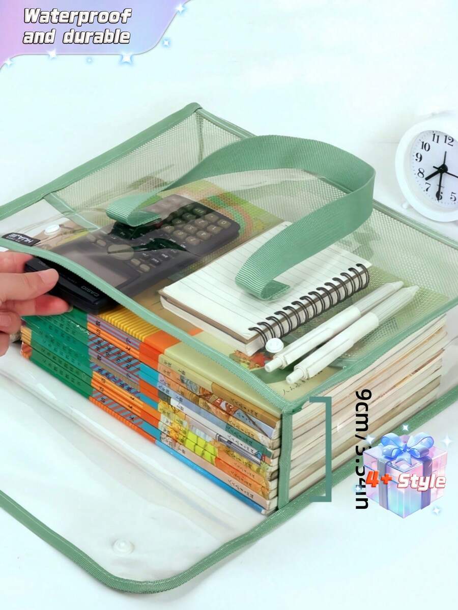 1个加厚手提袋/文件袋,A4透明防水,耐用,适用于学生考试复习、试卷、作业、书籍收纳袋 - 彩色 - 查看 1