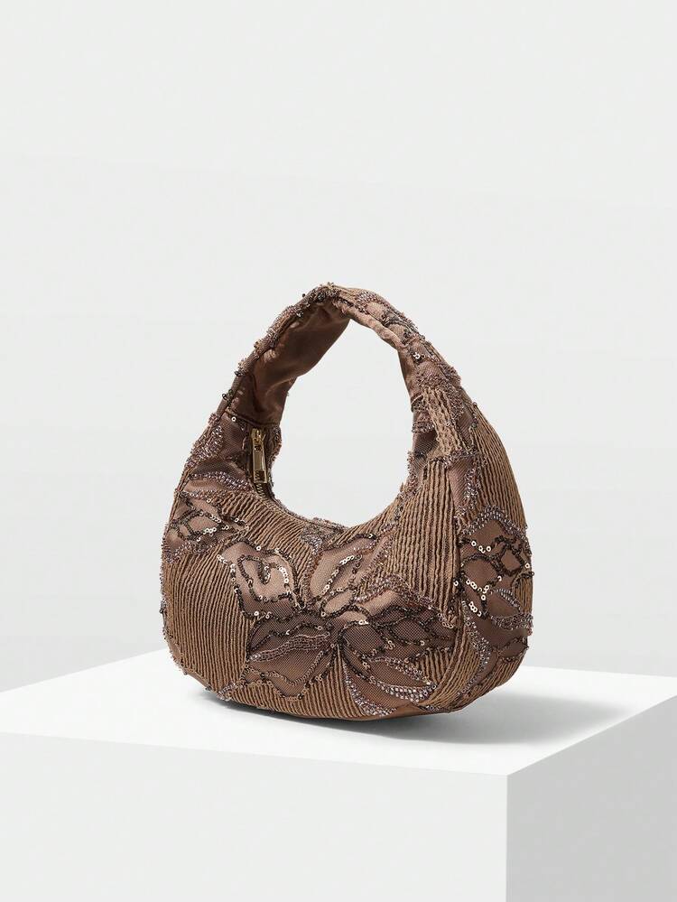 WOMEN'S FASHION SEQUIN ZIPPER TOP HANDLE BAG, SUITABLE FOR PARTIES