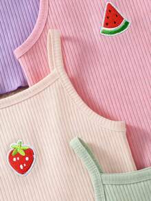 SHEIN Playful Pals 4件套女婴休闲舒适吊带背心套装，春夏款 - 彩色 - 查看 5