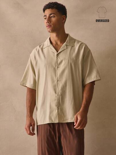 Musero Revere Collar Button Through Dropped Collar Top Short Sleeve Boxy Oversized Branded Embroidery Shirt Spring Summer Essentials