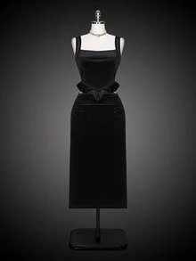 Glisette Velvet Fabric Comfortable 2 Pieces Set, Fashionable And Elegant Spring/Autumn Dress Suit - Black - View 1