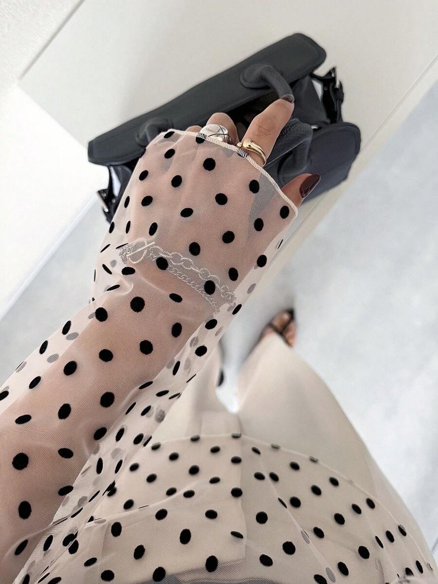 FRIFUL 女士薄纱波点印花喇叭袖衬衫，春夏款 - 粉色 - 查看 1