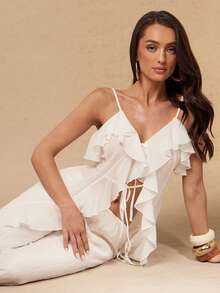 Silquee Women's Chiffon Ruffle Hem Camisole Camisole, Spring/Summer - White - View 7