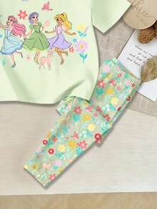 SHEIN Màu xanh bạc hà, xoay tròn đón mùa xuân, nàng công chúa ngọt ngào dễ thương, họa tiết hoa Bohemian, hoa lá, bộ áo thun ngắn tay cổ tròn rộng rãi thoải mái cho bé gái và quần legging, thích hợp cho mặc hàng ngày mùa xuân/hè, kỳ nghỉ, lễ hội, không khí mùa xuân, không khí mùa hè, trang phục mùa xuân & hè cho dã ngoại, dễ chịu, bộ đồ bé gái sành điệu, trang phục thường ngày, công chúa, bộ áo thun in hình hoa, bộ đồ mùa xuân & hè, phong cách mới, thư giãn, không khí mùa xuân, mùa hè thư thái - Nhiều màu - Xem 6