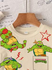 TEENAGE MUTANT NINJA TURTLES | SHEIN 男童简约印花圆领短袖T恤 - 白色 - 查看 5