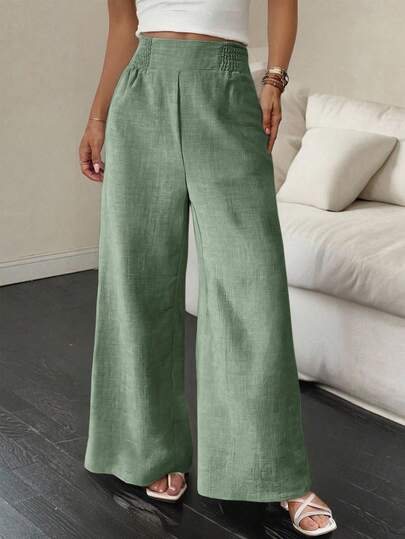 SHEIN Essnce Pantalones de verano para mujer rectos y holgados con cintura con cordón y rayas