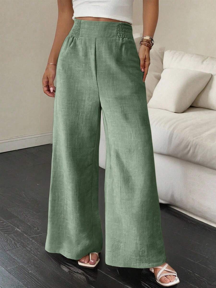 SHEIN Essnce Summer Pants Women Striped Drawstring Waist Straight Loose Casual Pants - Mint Green - View 1