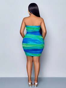 SOLERSUN Plus Size Women Marble Printed Strapless Bodycon Party Dress For Women (Random Floral Print) - Mint Green - View 2