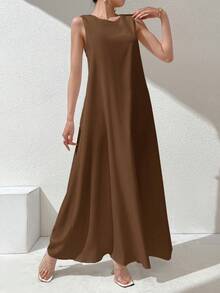 Al Najma Women's Solid Color Round Neck Casual Party Arabic Style Dress - Multicolor - View 5