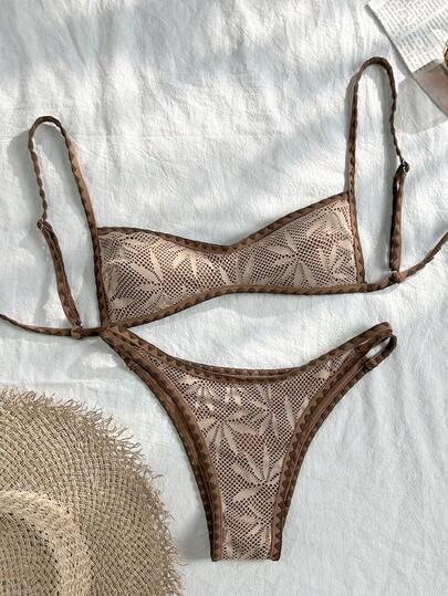 Swim Vcay 春夏针织提花无钢圈可调节吊带上衣和泳裤女士沙滩度假休闲泳装套装