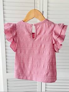 SHEIN LMoss Kids 女童纯色圆领荷叶边休闲衬衫 - 藕粉色 - 查看 2