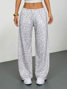 SHEIN PETITE Women's Casual Leopard Print Drawstring Waist Sweatpants,Back To School Clothes,Fall Clothes For Women Comfy Pants Lounge Pants Cheetah Print Pants - Multicolor - View 5