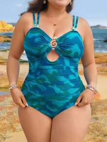 Swim Vcay Plus Size Women Camouflage Print One-Piece Swimsuit - Multicolor - View 4
