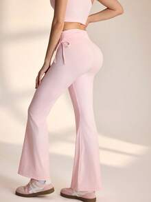 Sovereign Charm Quần yoga thể thao nữ màu trơn xếp ly có dây rút, quần dài nữ màu hồng, quần công sở mùa hè cho nữ, quần capri yoga, quần công sở, quần ống rộng, quần yoga ống loe, quần legging ống rộng cho nữ, quần jogger nữ, bộ đồ 2 mảnh nữ thường ngày - Hồng - Xem 2