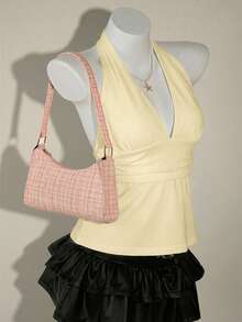 SHEIN ICON 95%纯棉深V领露背系带A字吊带背心，黄色 - 淡黃色 - 查看 5