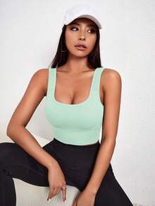 Gameset SHEIN Sport 女士纯色无缝运动文胸 - 綠色 - 查看 5