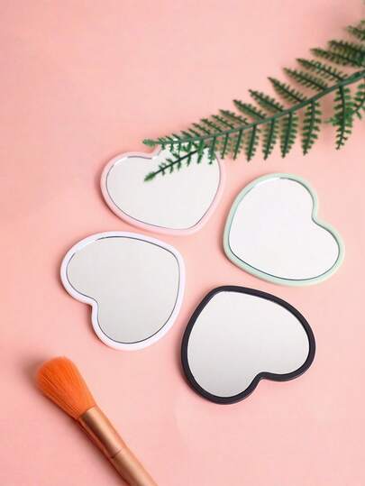 10pcs Heart-Shaped Portable Pocket Mirror, Modern Minimalist Design, High Definition, Mini Makeup Mirror, Student Dorm, Women Gift, Pink-White-Green-Black Color Options