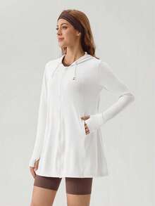 OutZeal Áo khoác nữ chống nắng, thích hợp mặc đi bộ đường dài, mùa hè, thoáng mát, chống tia UV, dài đến hông, có mũ. - trắng - Xem 9