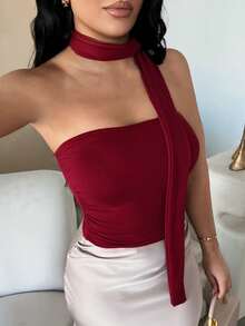 Dayanna Comas Áo ống đỏ xếp ly họa tiết da báo phong cách Y2K dành cho nữ - Màu Đỏ Sâu - Xem 3