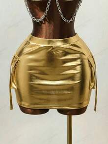 Mistrie Mini-jupe sexy pour femmes, convient pour les festivals de musique - Argent - Voir 3