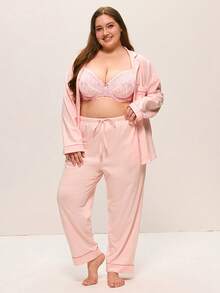LUVLETTE Plus Full Coverage Breathable Unlined Lace Elegance & Mesh Keyhole Detail Lingerie Curve Pink Sheer Minimizer Bridal Intimates Bra - Pink - View 6