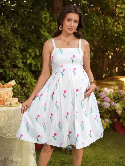 SHEIN Floral Print Casual Maternity Slip Dress For Women