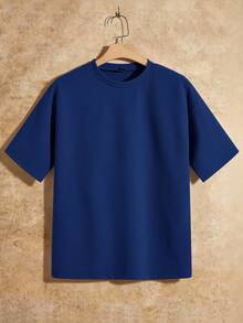HIMLAND Loose Fit Men's Solid Drop Shoulder T-Shirt - Blue - View 1