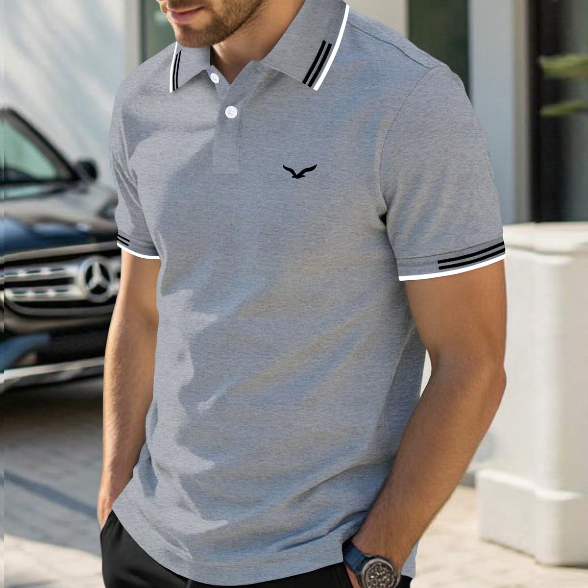 Camisa polo de manga corta casual para hombre con rayas, para ir al trabajo, formal, ceremonia