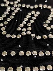 ROMWE MEN Street Life 2026春夏男士休闲时尚水钻装饰短袖T恤，男女通用情侣款圆领T恤 - 黑色 - 查看 2