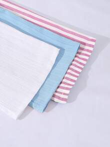 Sparklyn 女童秋冬时尚休闲宽松舒适日常百搭基础款弹力腰带阔腿裤，条纹航海风休闲裤三件套，松紧腰带，蝴蝶结装饰，直筒裤型，舒适宽松版型，多种颜色可选，三件套，女童下装，秋季穿搭，粉色和白色 - 彩色 - 查看 6