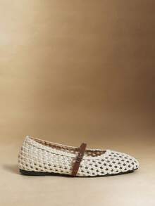 Rosivie 时尚精致网眼镂空平底女鞋，时尚舒适，法式方头优雅平底鞋 - 米白1 - 查看 2