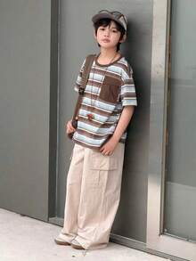 DAZY Tween Boys' Solid Color Cargo Style Loose Fit Casual Pants - Khaki - View 2