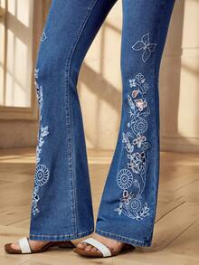 Selenza Jeans acampanados casuales y versátiles para mujer con bolsillos y diseño de botones - Azul - Ver 6