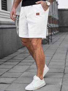 SLATEMANN 男士夏季提花纹理面料抽绳短裤，送给男友或丈夫的精美礼物 - 白色 - 查看 6