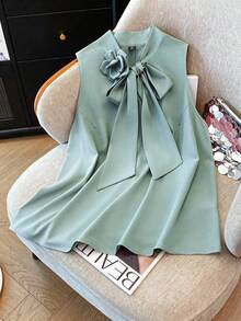 GlowEve CURVE Plus Size Women Sleeveless Solid Color 3D Floral Design Elegant Fashion Versatile Suitable For Spring/Summer Everyday Casual/Work Wear Blouse - Green - View 6