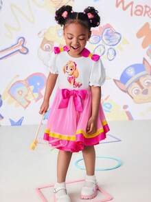 SHEIN | PAW Patrol Vestido con estampado de dibujos animados para niñas jóvenes - Rosa - Ver 4