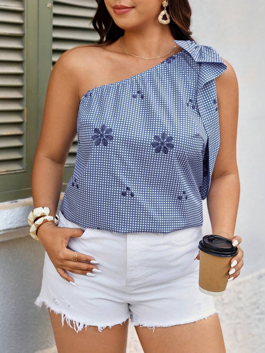 Breezaya Blouse sans manches à volants avec rayures et fleurs brodées, grande taille - Multicolore - Voir 1
