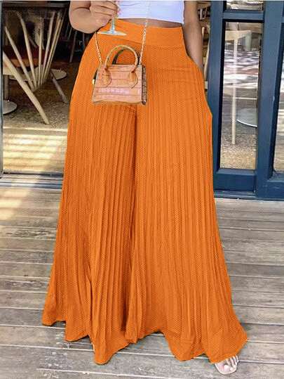 Zivah Summer Elegant Elastic Waist Yellow Pleated Large Hem Extra Long Wide Leg Pants Women's Trousers-C Long Skirt 2 Piece Set Y2k Midi Skirt Pleated Skirt Zanzea Dress For Women Wool Skirt