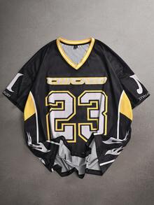 STYNVO Camiseta casual de manga corta y cuello en V con estampado numérico para hombre, de corte holgado - Multicolor - Ver 1