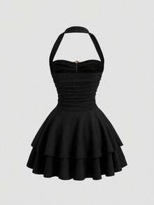 Sweetra Đầm nữ mùa xuân/hè mới, kiểu dáng vintage, gợi cảm, ôm sát, khoét eo, cổ yếm, thanh lịch, đa năng, thoải mái, thích hợp cho tiệc tùng, thường ngày, màu nâu. - màu đen - Xem 2