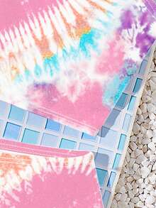 SHEIN Bộ áo tắm tankini in họa tiết tie-dye dáng rộng cho bé gái tuổi teen, thích hợp cho mùa hè. - Nhiều màu - Xem 4